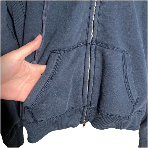 Hollister Y2K Navy Graphic Logo Fur Hoodie Size L Zip Up 00s Warm Heavy Nostalgi - Picture 2 of 9